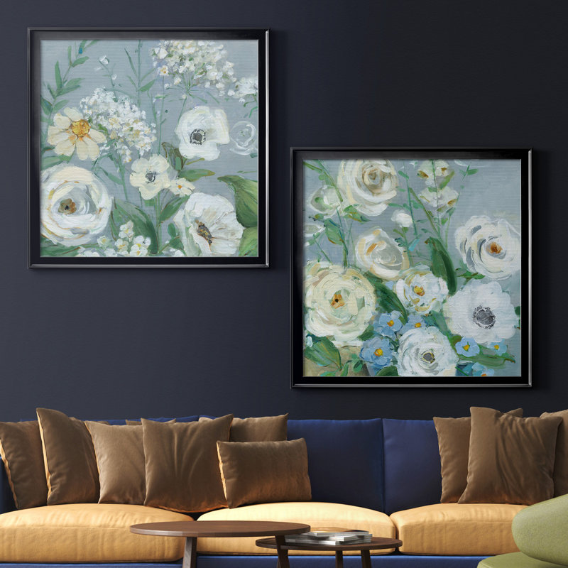 Painterly Garden I - Ensemble de 2 peintures sur papier encadrées, Papier encadré noir, Pas de tapis