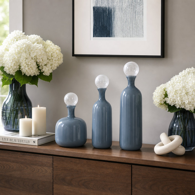 Ensemble de 3 vases en verre Kewstoke, Bleu