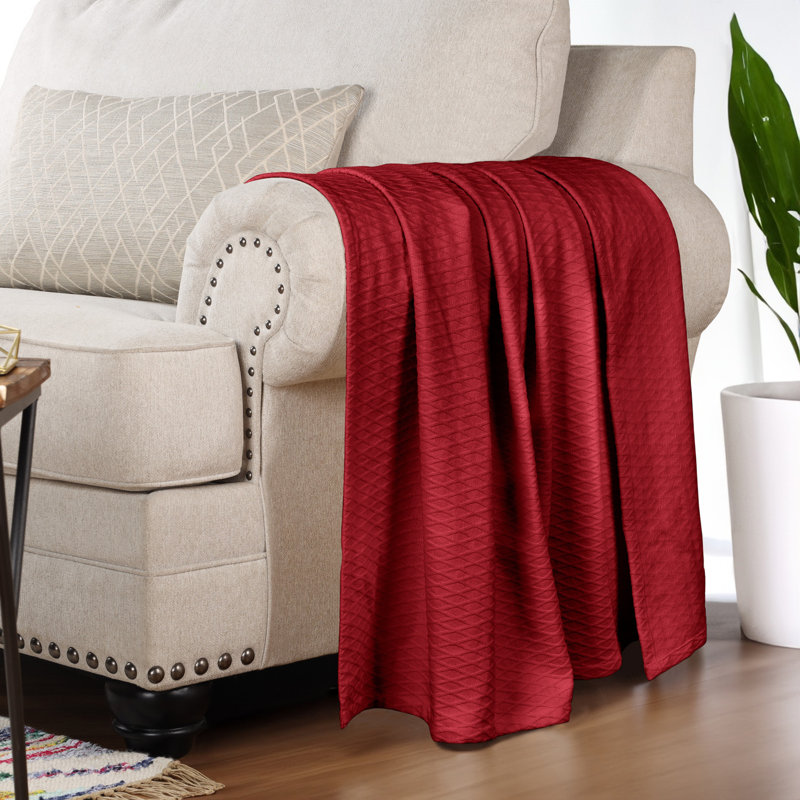 Jeté toutes saisons 100% coton Diamond Weave, Double / grand, Bourgogne