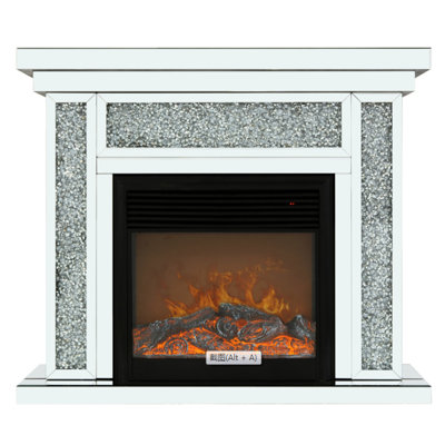 Foyer électrique avec incrustations en résine de diamant, cadre de miroir argenté, technologie de flamme 3D, chauffage réglable 750 W / 1 500 W, foyer 47 po x 12 po x 40 po, 47 po de longueur x 12 po de largeur 40 po de hauteur, chauffage, protection contre la surchauffe,