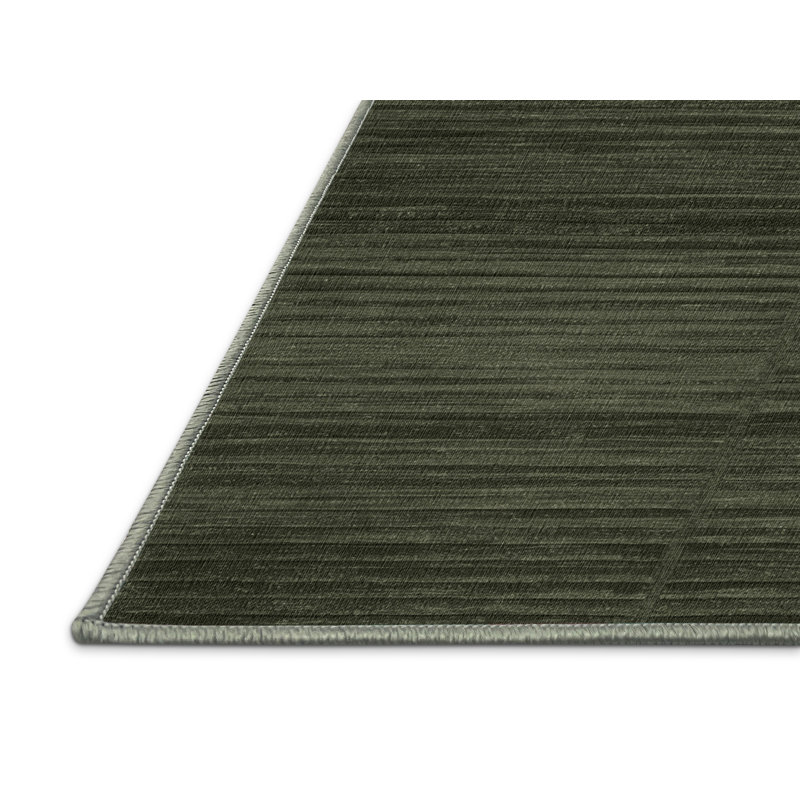 Machine Washable Solid Green Area Rug, Square 6'