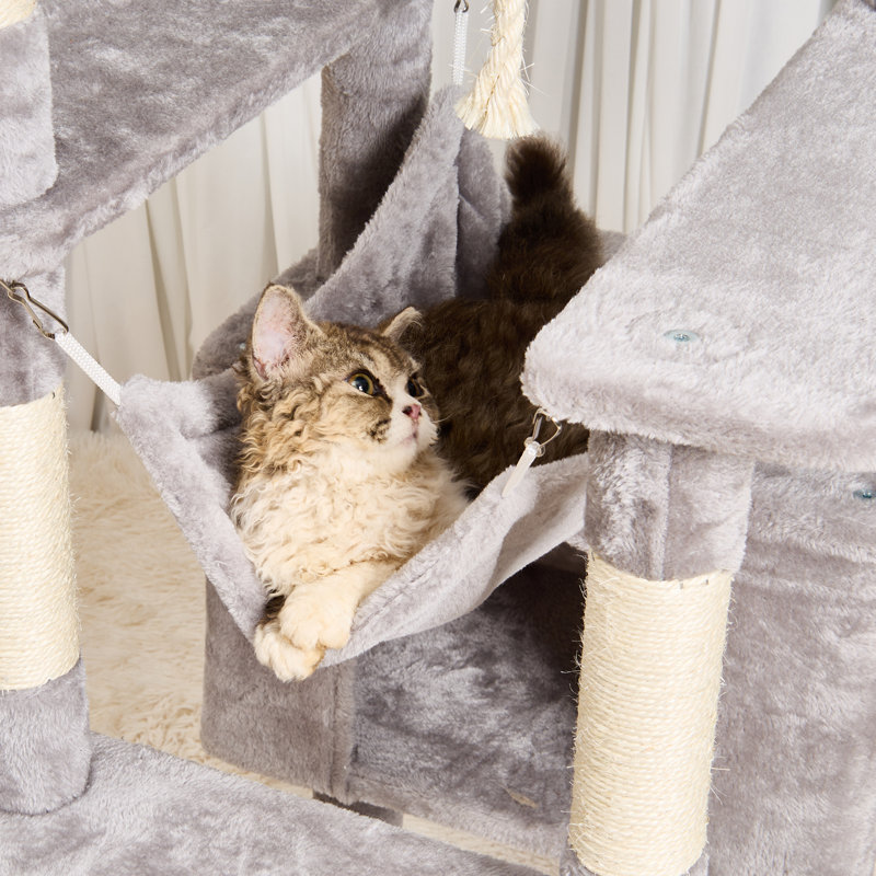 Light Grey 72" Cat Tower with Sisal Scratching Posts and Condos