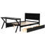 Lit de jeu double en bois avec tête de lit à DEL, bureau à DEL, ports USB et 2 tiroirs de rangement, noir