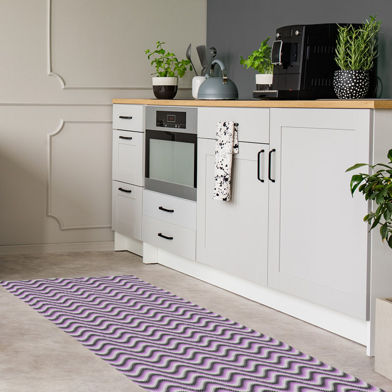 Tapis de zone mauve rayures ondulées, Tapis de couloir 2 pi 6 po x 8 pi