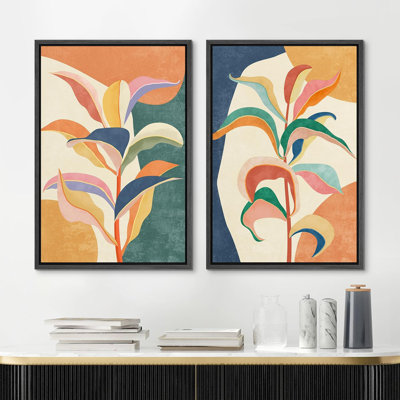 Abstract Botanical " Colorful Tropical Jungle Leaf Botanical " 2 - Pieces