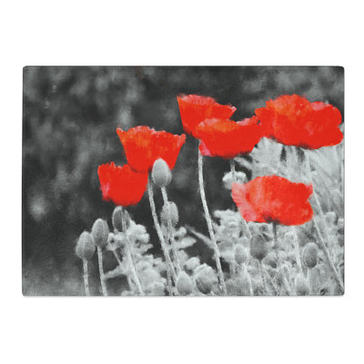 Tempered Glass Red Poppy Field Chopping Board