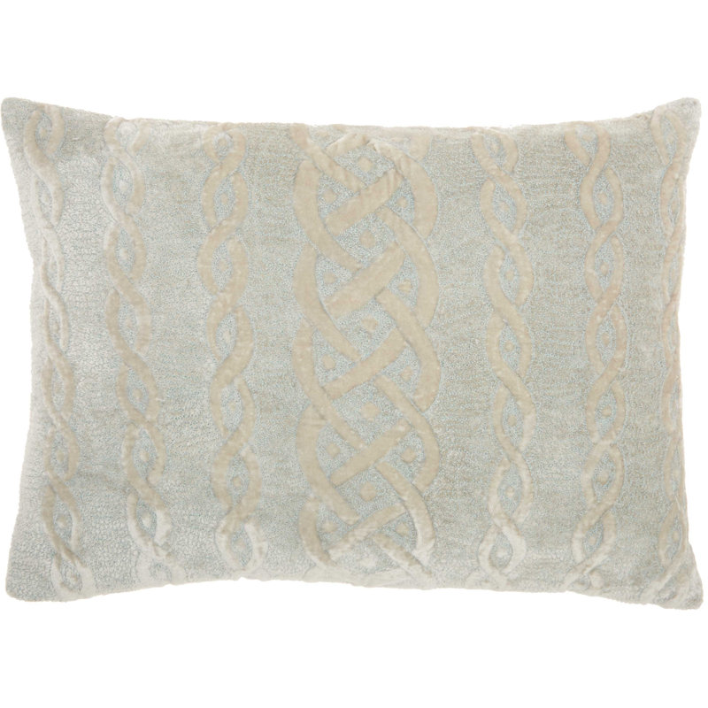  Geometric Aqua Blue/Beige Lumbar Pillow, Beige