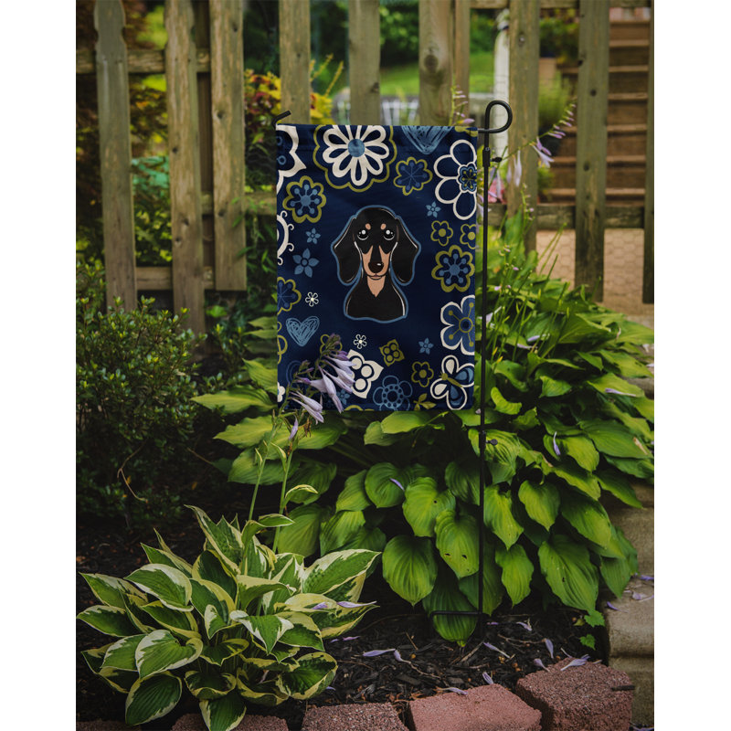 Terrier en fleurs à 2 côtés en polyester 15 x 11,5 po drapeau de jardin, Teckel (brun foncé)