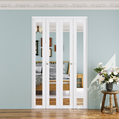 Double 1-Lite Mirrored Door Solid Core Manufactured Wood Bi-Fold Door With Installation Hardware Kit(Closet, Pantry door)