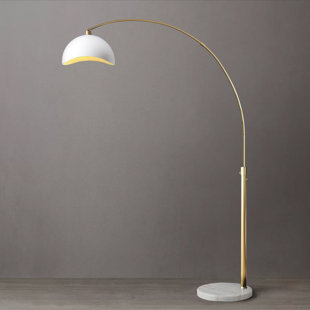 Luna Bella Arc Floor Lamp -White with Gold Leaf Shade, Marble Base