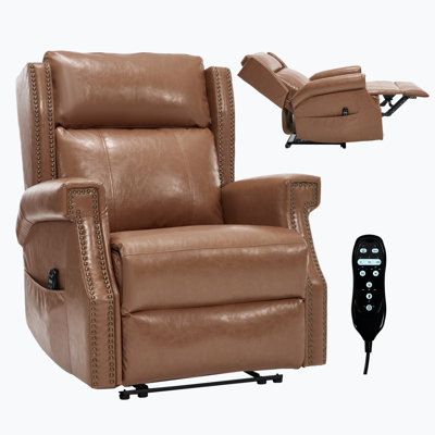 Fauteuil inclinable manuel brun en similicuir pour le salon avec mécanisme de mouvement robuste, 8 nœuds vibrants et 3 modes de massage