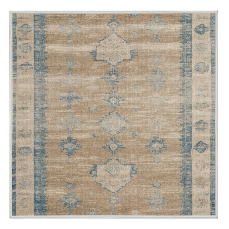Tapis beige surteint lavable à la machine, Carré 5 pi