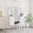 White Antique Makeup Vanity: Triple Mirror + 6-Drawer + Stool