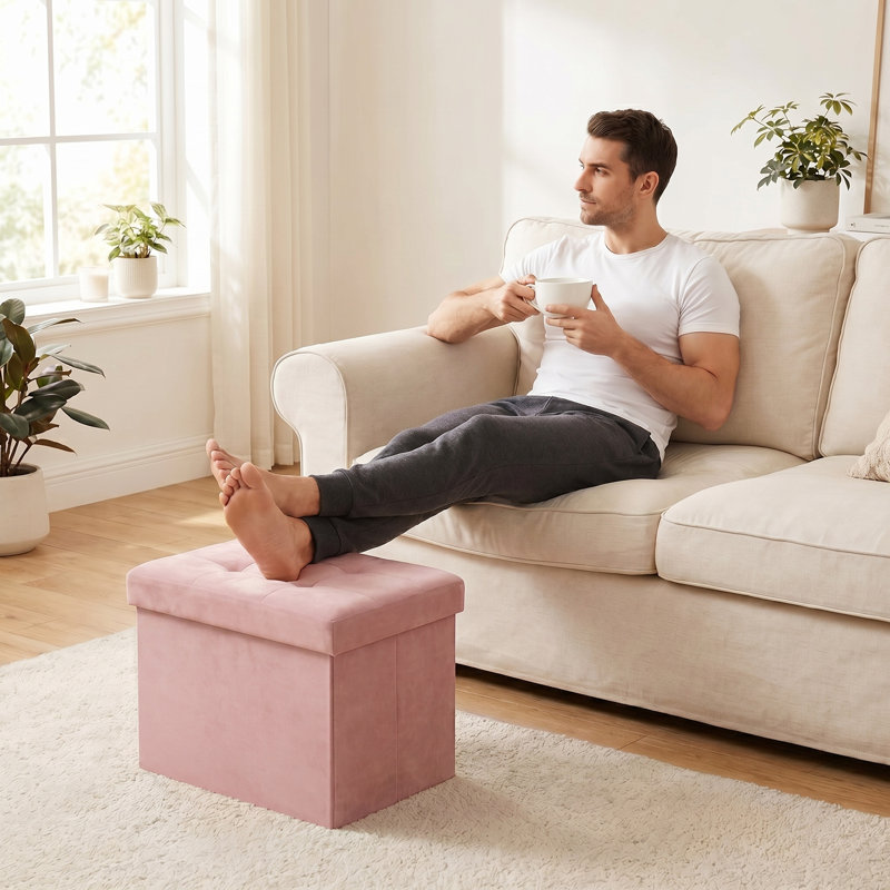 Foldable Storage Ottoman - Small Foot Rest And Stool, 12.2 X 16.1 Inches, Holds 286 Lbs, For Living Room, Bedroom, And Dorm, Jelly Pink