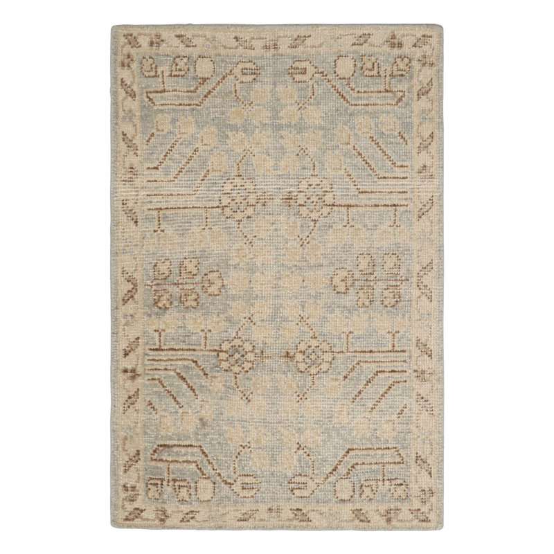 Rug & Kilim’S Khotan Samarkand Style Scatter Rug With Geometric Patterns, Rectangle 9' x 12'