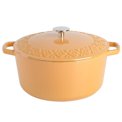 Casserole en fonte émaillée safran avec couvercle Spice par Tia Mowry Savory, 6 pintes, bleu sarcelle