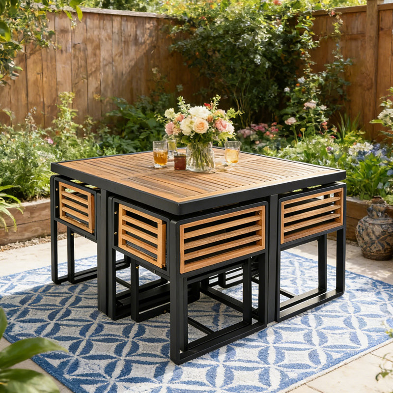 9-Piece Acacia Wood 8-Person Patio Dining Set, Gray
