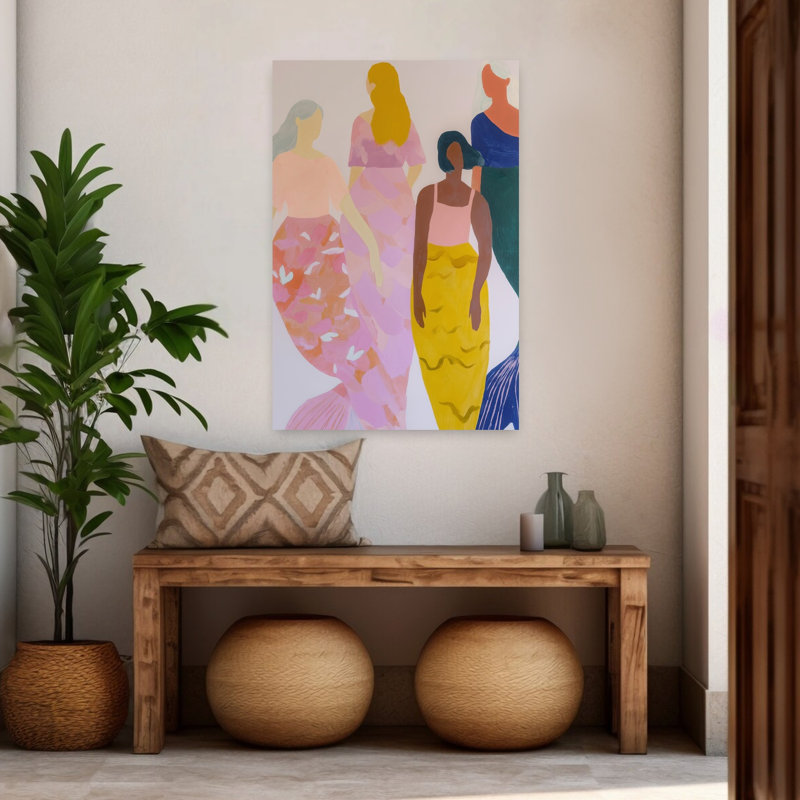 «Colorful Mermaid Friends», impression d'art moderne abstrait coloré, H 48 po x l 32 po