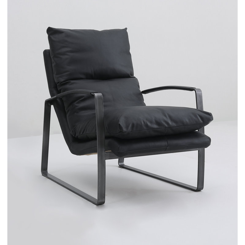 Méridienne Salinas, Cuir véritable noir Onyx, Fer patiné