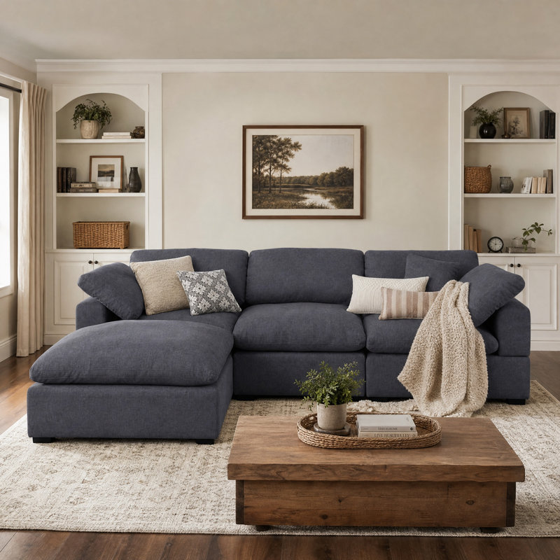 Alyciana Upholstered Sectional Reversible, Dark Gray Polyester