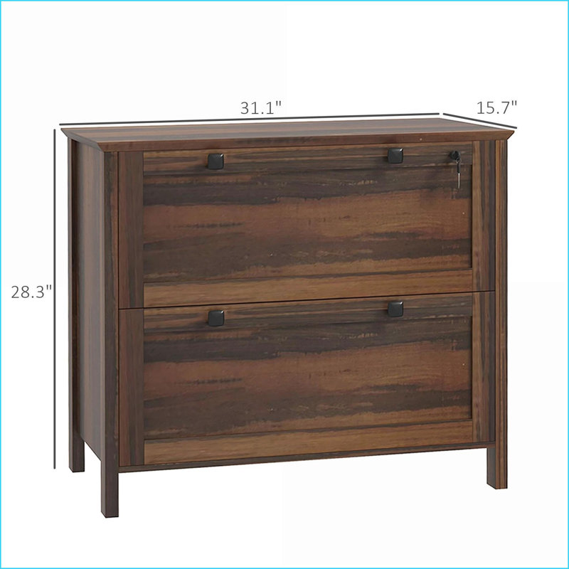 Classeurs: verrouillable latéralement à 2 tiroirs avec barre réglable pour lettre / A4 / légal, brun noyer | Moderne | Bureau
