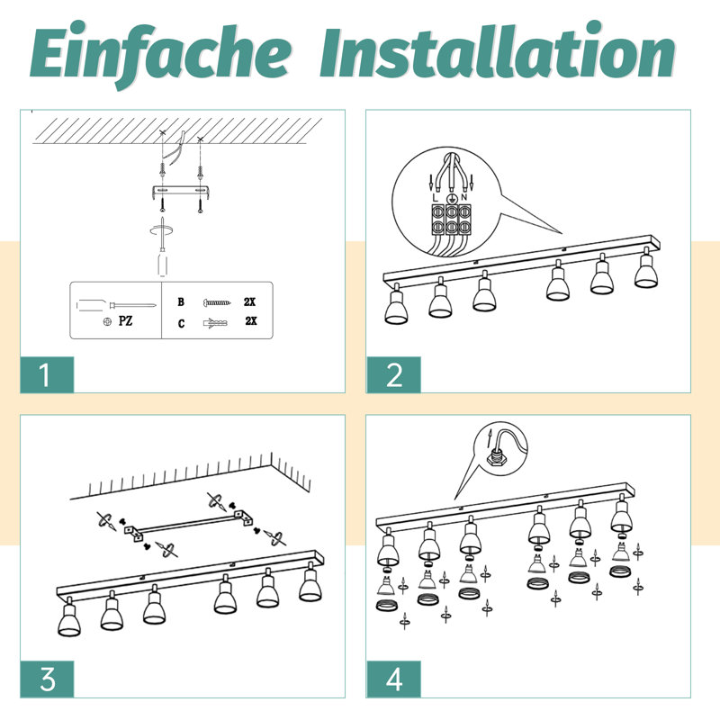 Deckenstrahler 6-Flammig GU10 Metall Schwenkbar 355°Innen Deckenleuchte