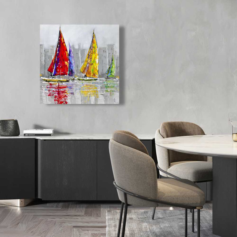 Voiliers dans le vent - Toile contemporaine pour la décoration intérieure, H 24 po x l 24 po