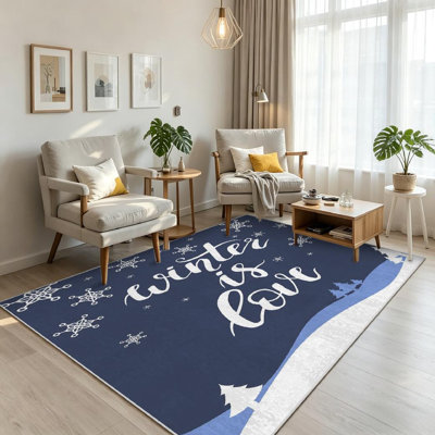 Tapis bleu lavable à la machine l'hiver