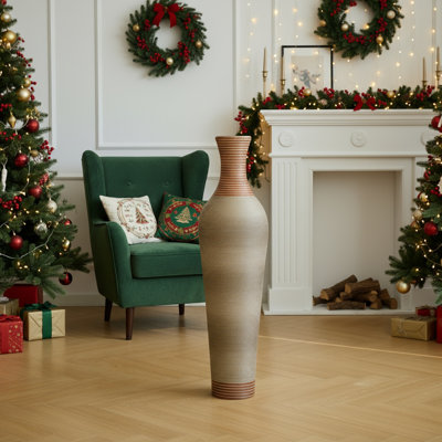 39-Inch Tall Standing Floor Vase - Sturdy Artificial Rattan With Two-Tone Coffee Finish, Home Decor & Perfect Holiday Gift