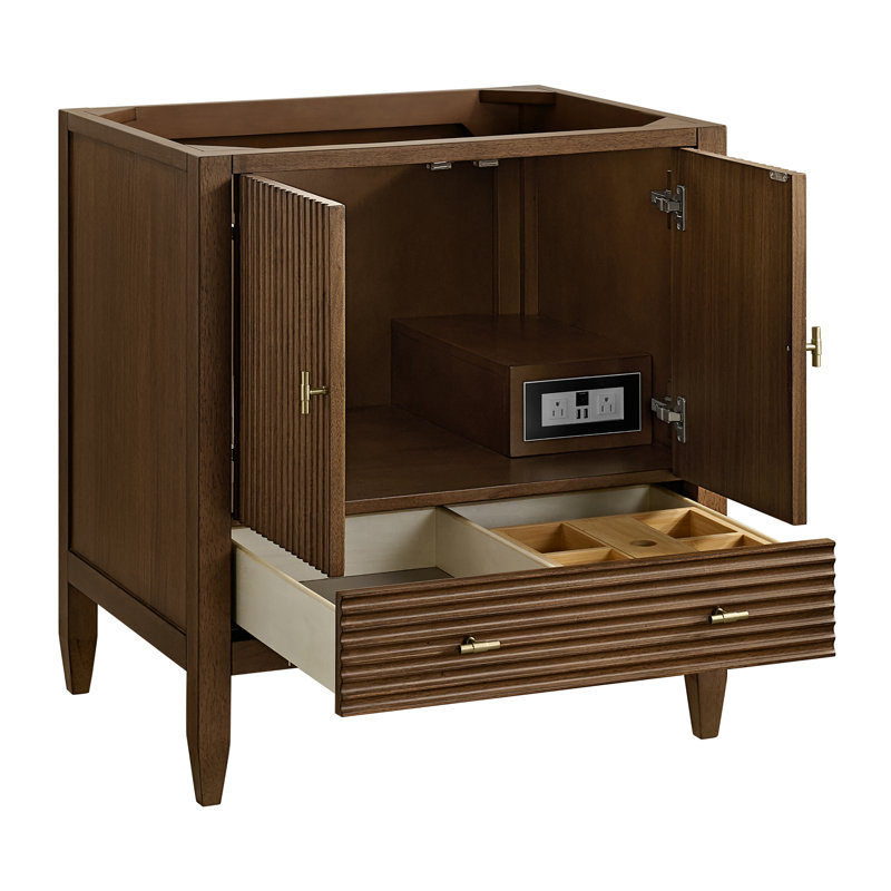 Myrrin 30" W Single Vanity, Tajnar Eclos, Mid-Century Walnut, 8" Widespread