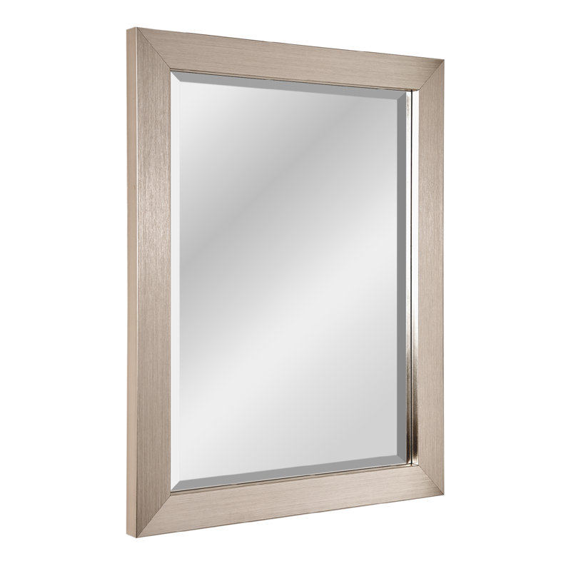 Brushed Nickel Polystyrene Rectangular Framed Beveled Mirror, 31.50" x 25.75"