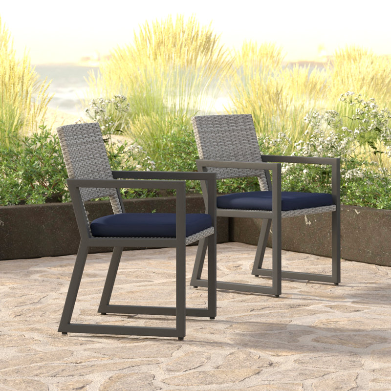 8 Piece Sunbrella Outdoor Patio Dining Chairs - Navy, Gray, Navy