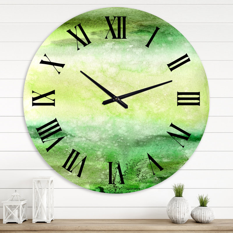 Horloge murale moderne pastel abstrait avec taches vert foncé et beige, Moyenne