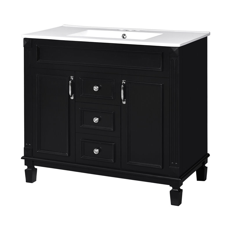 Meuble-lavabo moderne 36 po avec lavabo supérieur, 2 portes à fermeture douce et 2 tiroirs