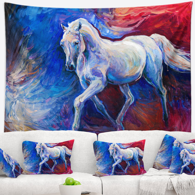 Tapisserie blue horse Animal, H 68 po x l 80 po