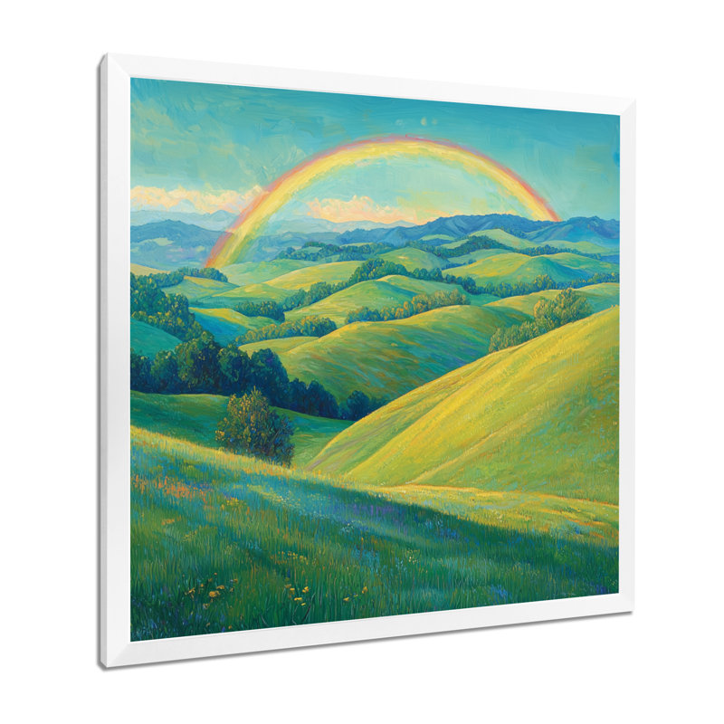Giesa Rainbow In The Rolling Hills I - art mural arc-en-ciel, H 16 po x l 16 po, Picture Framed Print, Blanc
