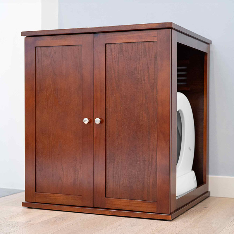Refined Self Cleaning Litter Box Cabinet, Mahogany