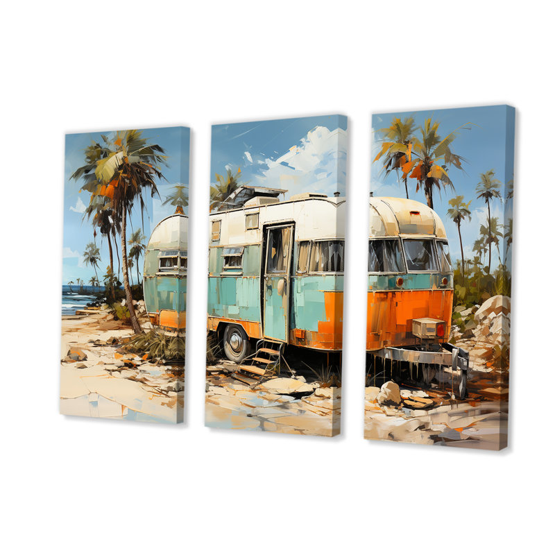 Pop Art Coastal Camping Van - Art mural de voyage en camping, Toile tendue, H 28 po x l 36 po