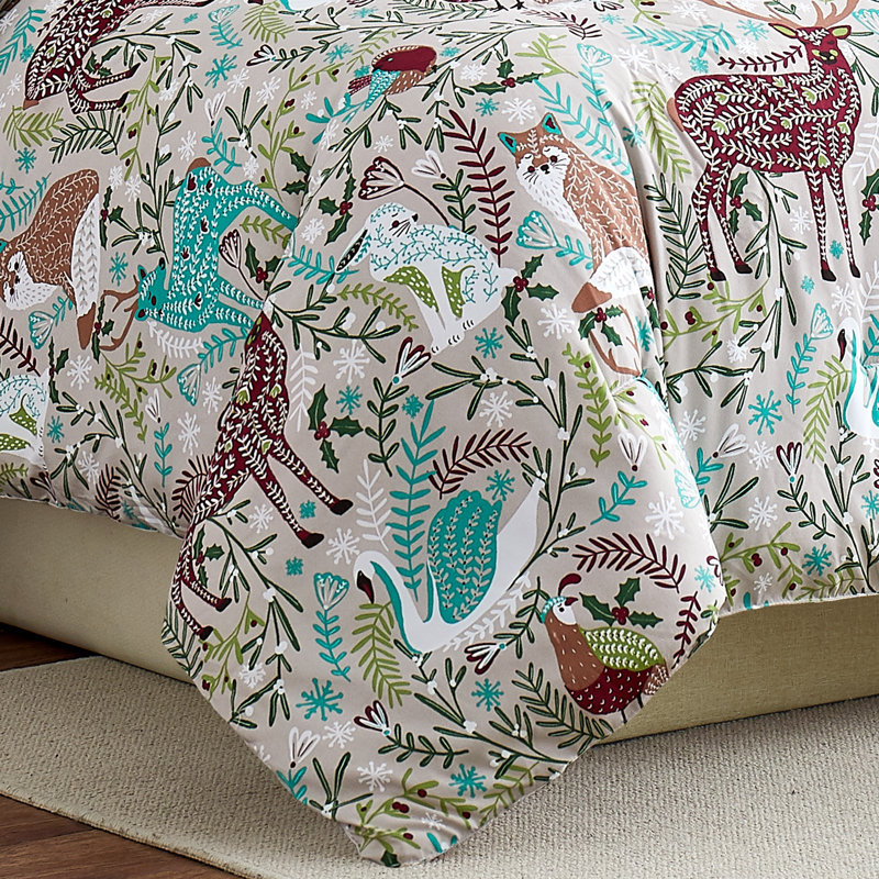 Ensemble d'édredon réversible en microfibre Christmas Woodland - gris / menthe / prune, Simple et 4 pièces supplémentaires