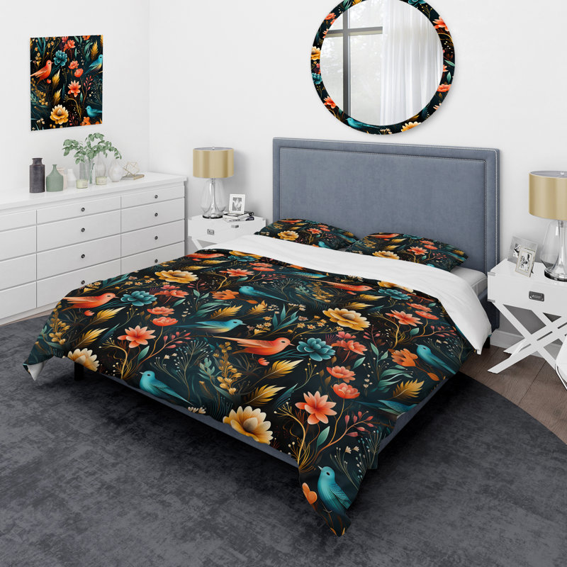 Ensemble de housse de couette Rainbow Colors Playful Bird Carnival II - Floral