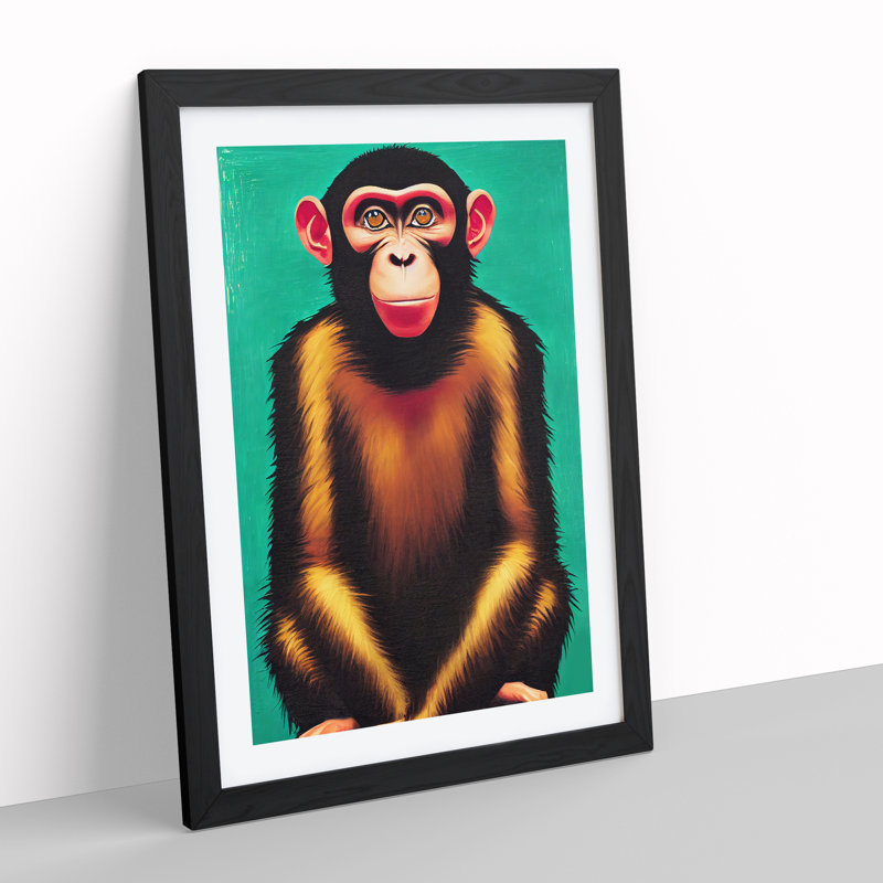 The Wonderful Monkey - Single Picture Frame Painting, 64cm H x 46cm W x 2cm D, Black
