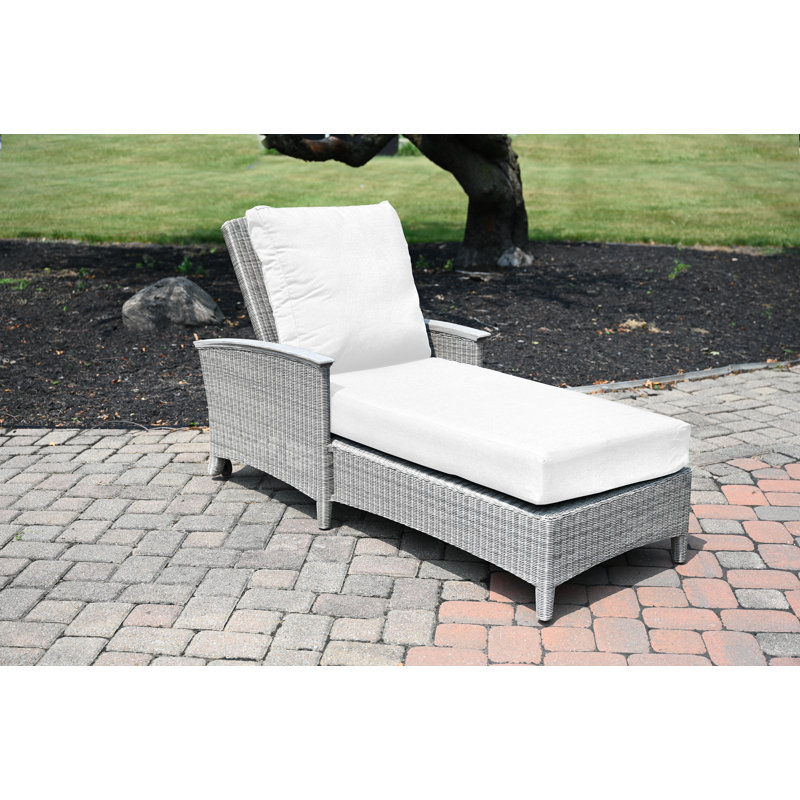 Bella Outdoor Teak Chaise Lounge, Canvas Natural Sunbrella® Canvas, Gray