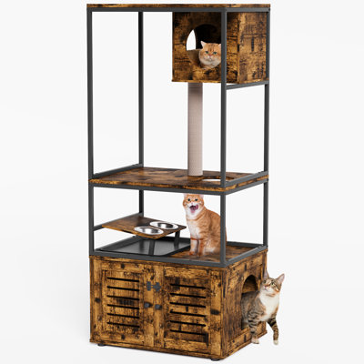 Multi-Level Cat Tree With Litter Box Enclosure