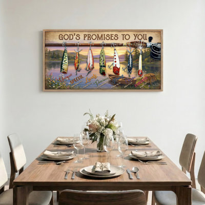 Fishing Lures Canvas Framed Wall Art Oil Painting Print Set Of 1，48 x 24 inch
