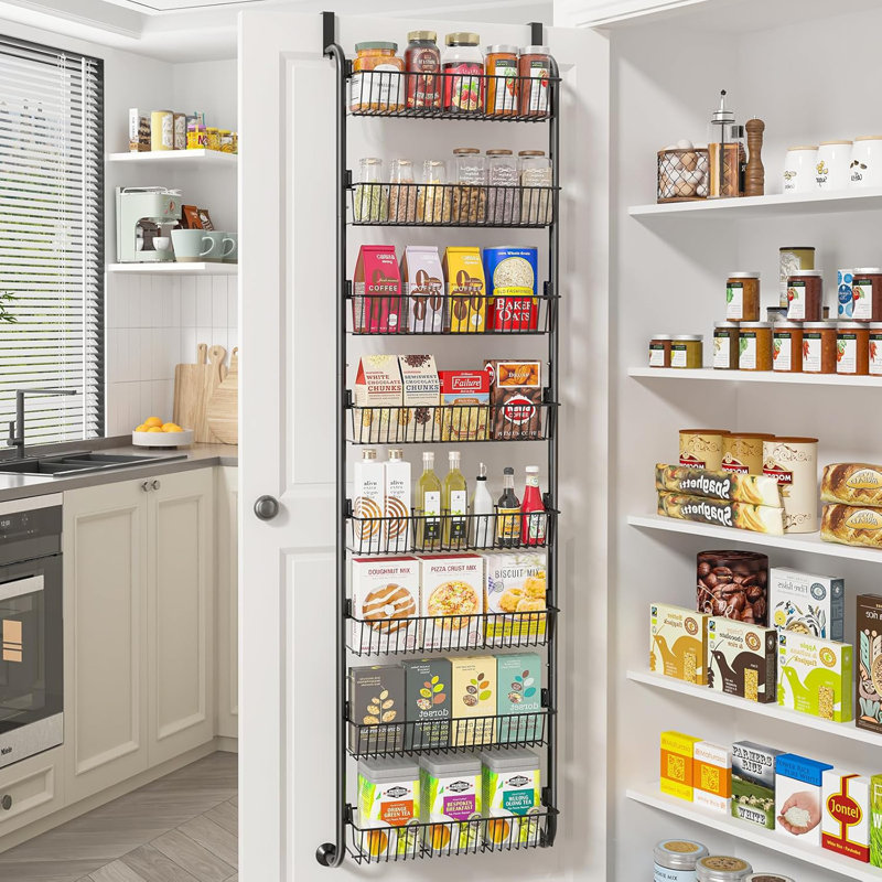 Organisateur de garde-manger au-dessus de la porte avec 8 tablettes réglables, support à épices robuste pour armoires de cuisine, rangement de salle de bain et de salle de lavage, tablettes suspendues peu encombrantes