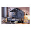 Lit simple avec tablettes, lit maison avec fenêtre et bande lumineuse étincelante sur le toit, gris
