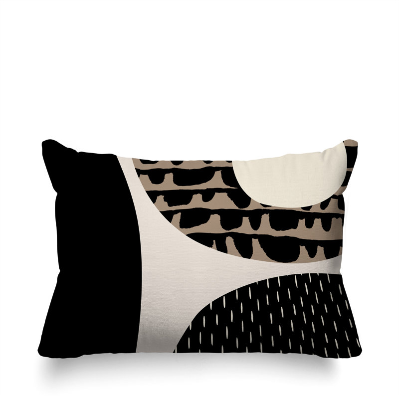 Coussin lombaire réversible intérieur / extérieur Vikka, H 14 po x l 20 po, Beige / noir / blanc cassé