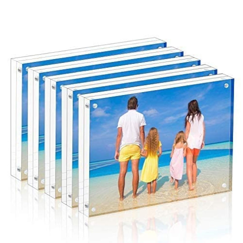 Acrylic Picture Frame 4X6,Clear Freestanding Double Sided 20Mm Thickness Frameless Magnetic Photo Frames Desktop Display With Gift Box Package(5 Pack)