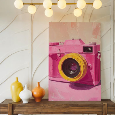 Wall Art Canvas Vintage Camera Canvasretro Pink And Magenta Digital Art With Yellow Lens Wall Ready To Hang Gallery Wrapped Home Decor