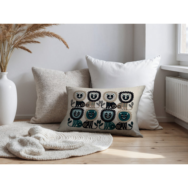 Oreiller rectangulaire intérieur / extérieur Bako Lion, Rectangle H 14 po x l 20 po, Émeraude